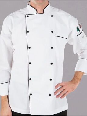 NWT 2XL Mercer Culinary Chef Jacket  Coat White Black Piping Executive Kitchen
